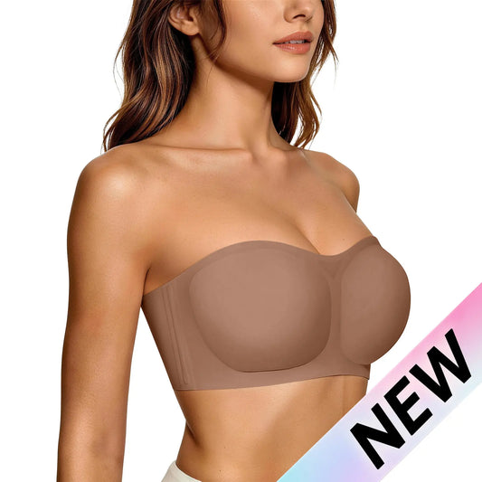 πWomens Strapless Bras Push Up Bandeau Bra Non Slip Wireless Supportive Padded Bras Seamless Comfortable Tube Jelly Bra