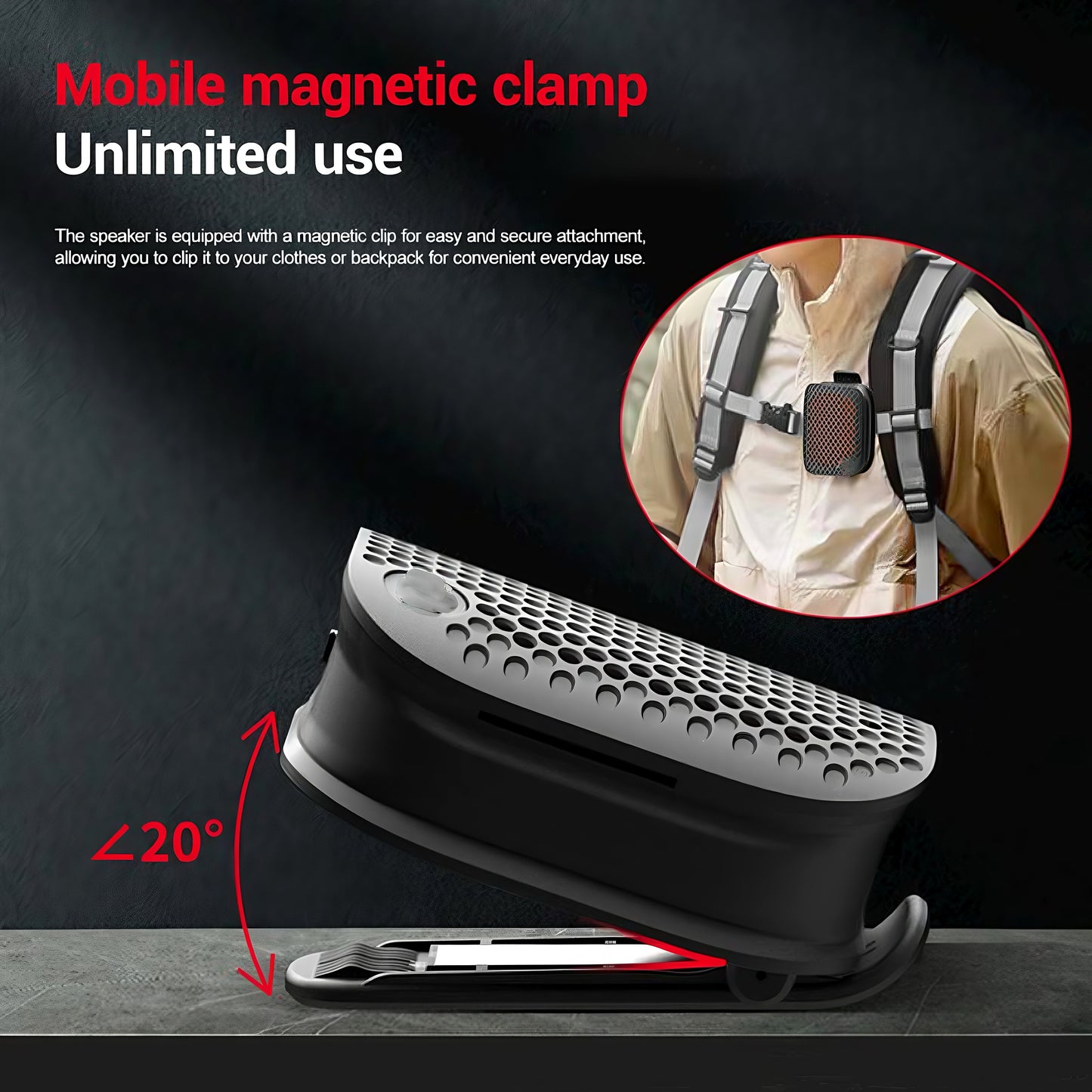 Clip-On IPX7 Waterproof Bluetooth Mini Speaker, TWS Stereo for Outdoor Workout Shower
